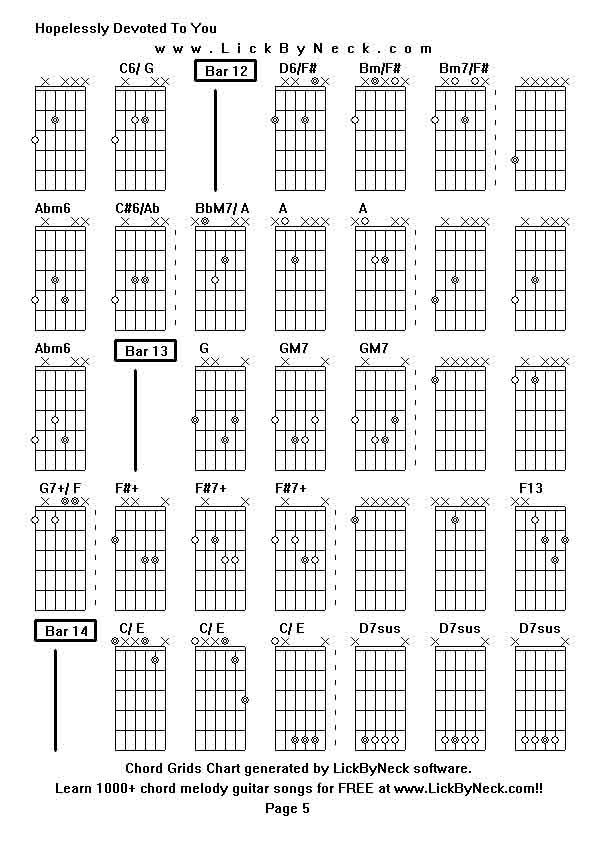 Chord Grids Chart of chord melody fingerstyle guitar song-Hopelessly Devoted To You,generated by LickByNeck software.